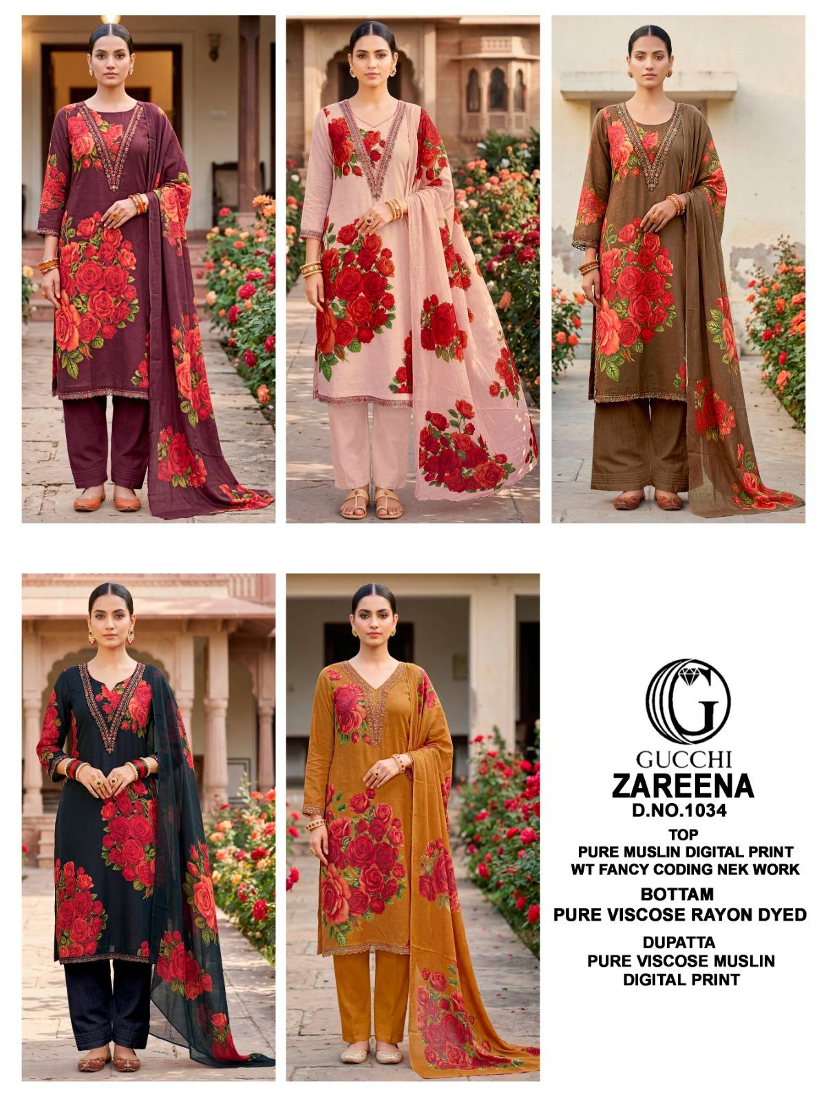 ZAREENA - 1034 Series By GUCCHI Stylish Beautiful Colourful Pure Muslin Dresses At Wholesale Price